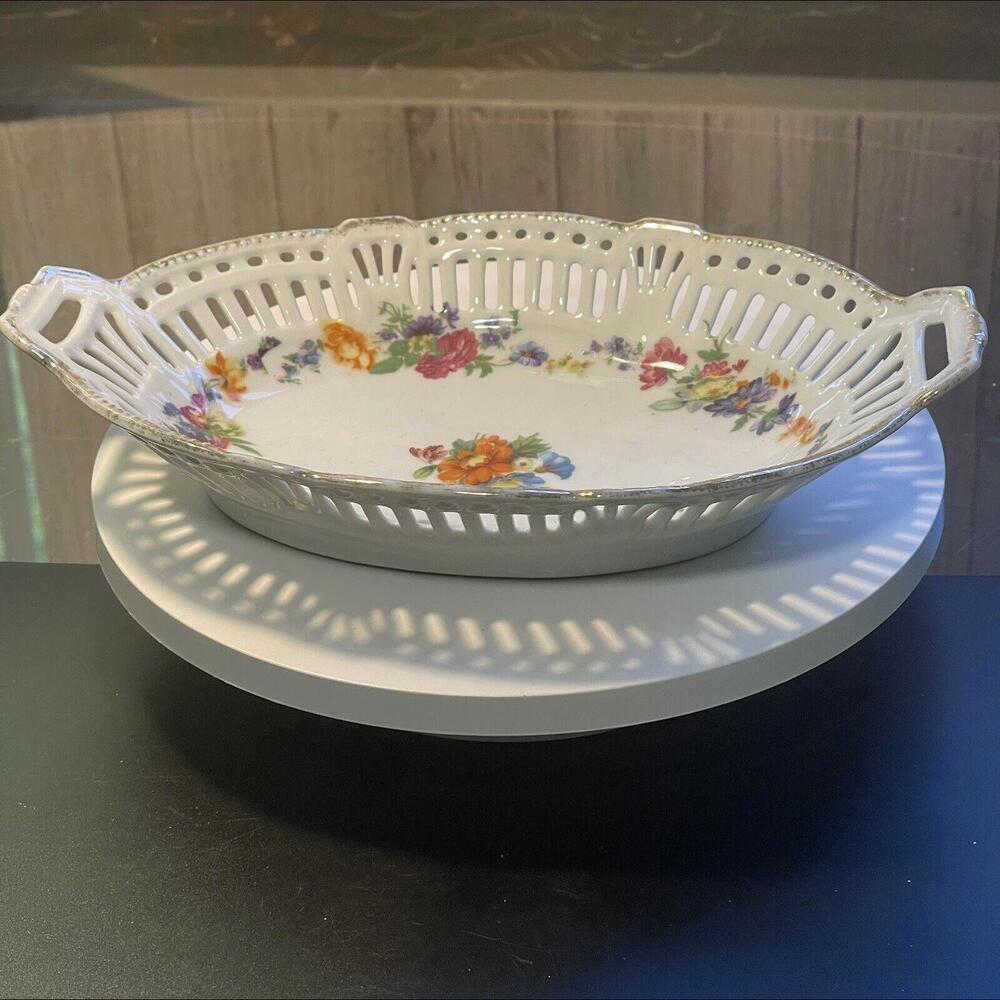Schwarzenhammer Germany Vintage 1940’s Porcelain Pierced Oval Dish Plate